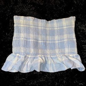 Blue&White Plaid Ruched Tube Top
